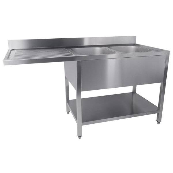 Plonge inox 2 bacs à droite avec emplacement lave-vaisselle - L 1600 x P 700 x H 850 mm - à monter - Unninox