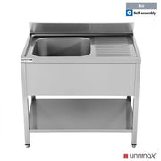 Plonge inox 1 bac à gauche avec étagère basse - L 1200 x P 600 x H 850 mm - gamme Eco - Unninox