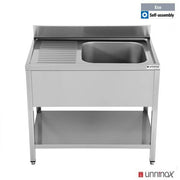 Plonge inox 1 bac à droite avec étagère basse - L 1400 x P 700 x H 850 mm - gamme Eco - Unninox