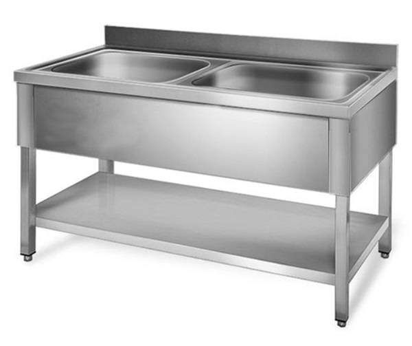 Plonge inox 2 bacs centraux avec étagère basse - L 1200 x P 600 x H 850 mm - gamme Eco - Unninox