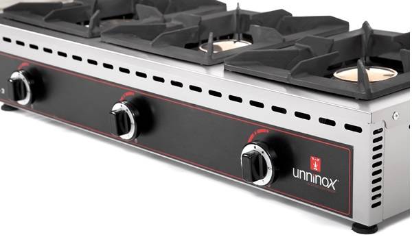 Réchaud gaz à poser 3 feux 3 x 7 kW - L 1010 x P 510 x H 200 mm - Unninox