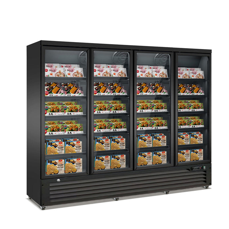 Congélateur vitré 4 portes - 2248 L - de -15 à -18 °C - 20 clayettes - L 2508 x P 710 x H 2003 mm - Unninox