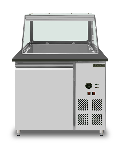 Comptoir bain-marie plan granit - 2 x GN 1/1 - 2,4 kW - L 830 x P 820 x H 855 mm - Unninox