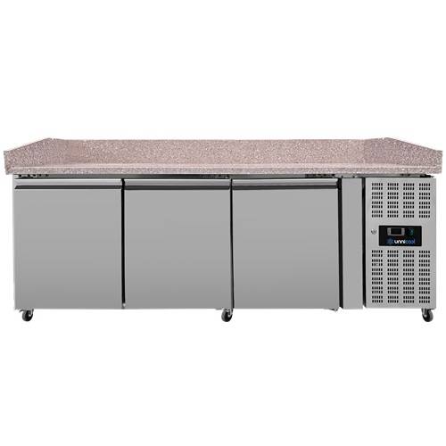 Table réfrigérée pizza 3 portes - 580 L - EN 600 x 400 - +2 à +8 °C - L 2020 x P 800 x H 1000 mm - Unninox
