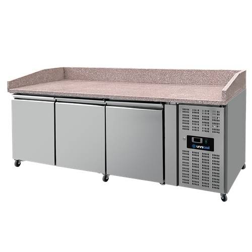 Table réfrigérée pizza 3 portes - 580 L - EN 600 x 400 - +2 à +8 °C - L 2020 x P 800 x H 1000 mm - Unninox