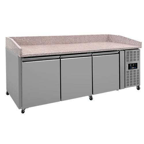 Table réfrigérée pizza 3 portes - 580 L - EN 600 x 400 - +2 à +8 °C - L 2020 x P 800 x H 1000 mm - Unninox