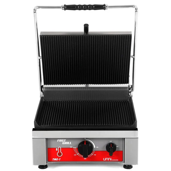 Grill panini contact fonte rainurée - surface 360 x 300 mm - 2,5 kW 230 V - Unninox