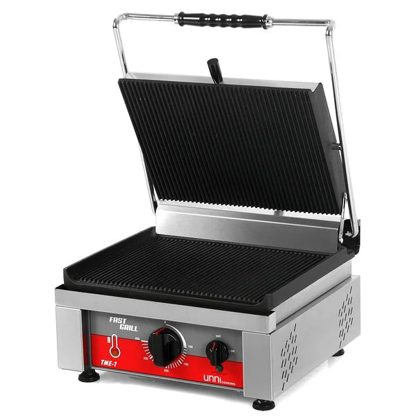Grill panini contact fonte rainurée - surface 360 x 300 mm - 2,5 kW 230 V - Unninox