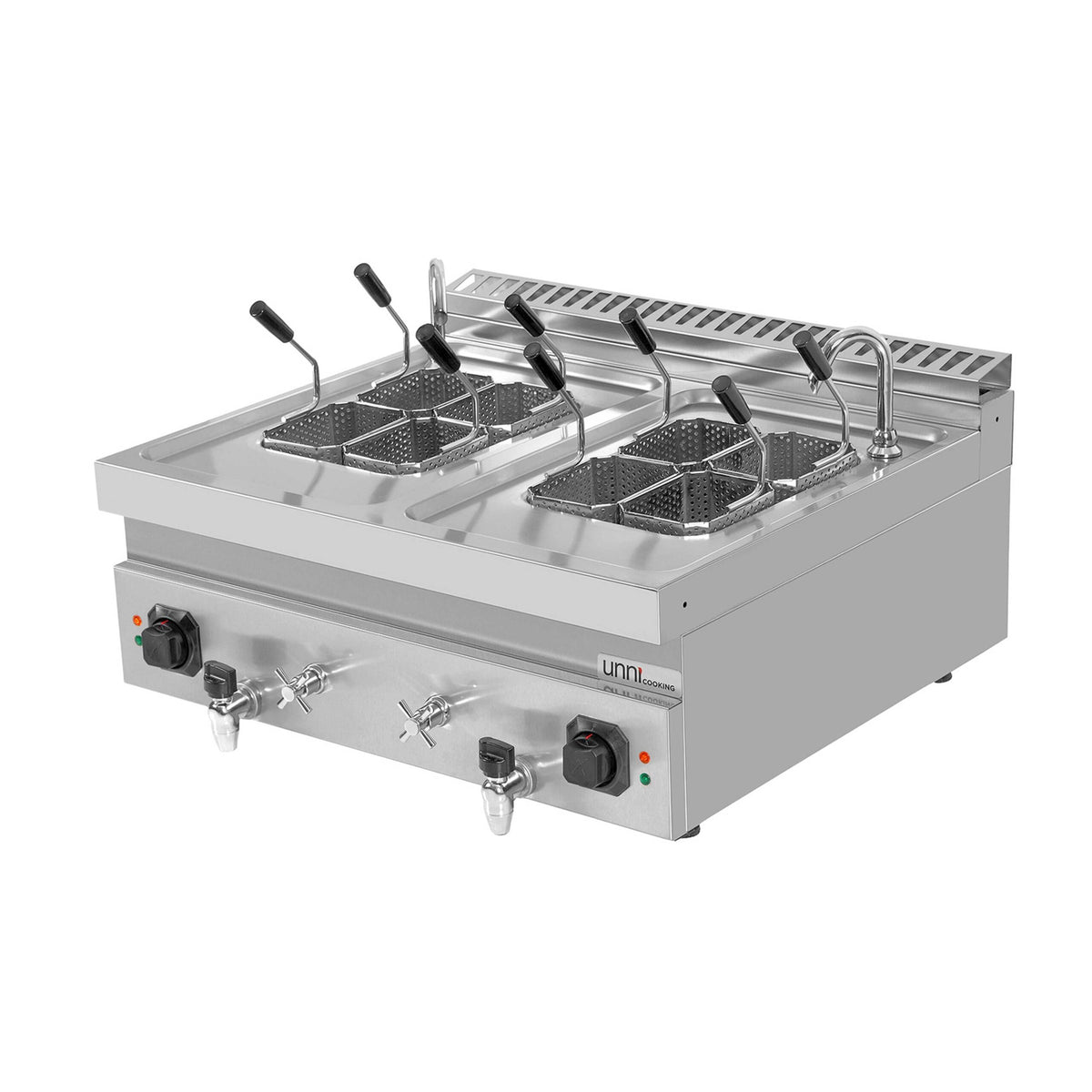 Cuiseur à pâtes électrique à poser 2 cuves 12 L - 18 kW - 400 V - L 800 x P 700 x H 300 mm - Unninox