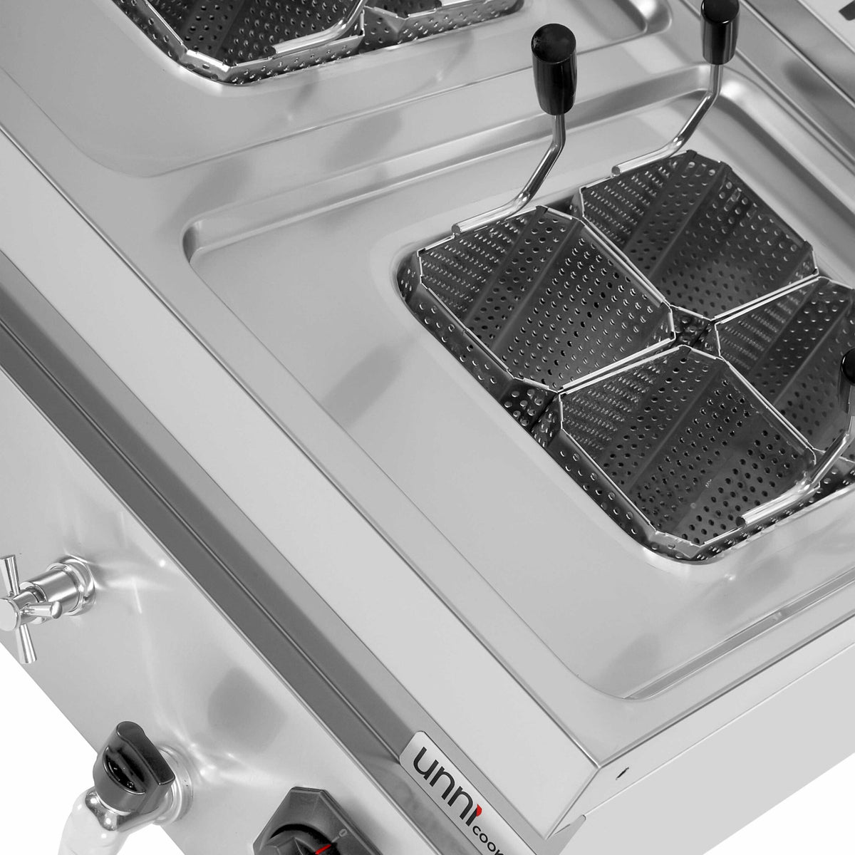 Cuiseur à pâtes électrique à poser 2 cuves 12 L - 18 kW - 400 V - L 800 x P 700 x H 300 mm - Unninox