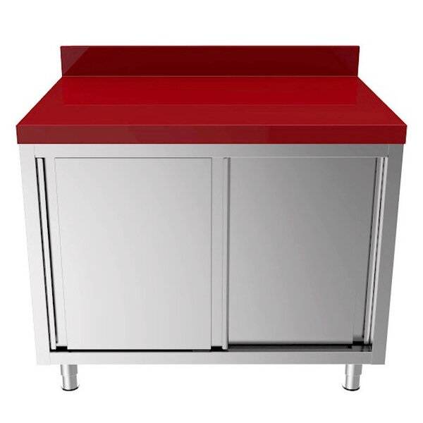Meuble bas inox portes coulissantes plan polyéthylène 40 mm - L 2000 x P 700 x H 850 mm - Unninox