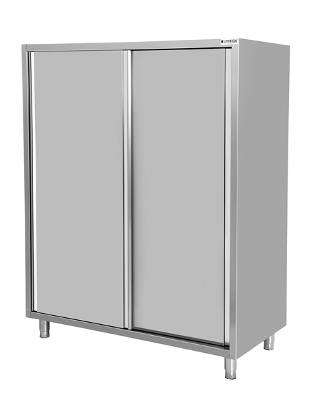 Armoire haute inox à vaisselle 2 portes coulissantes - L 1400 x P 600 x H 1800 mm - Unninox