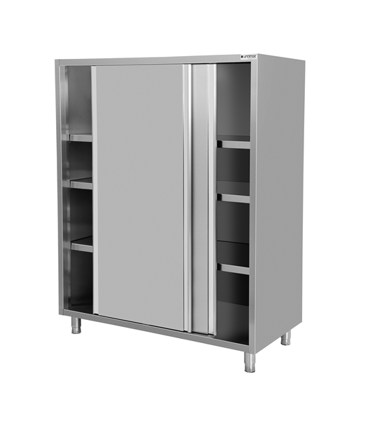 Armoire haute inox à vaisselle 2 portes coulissantes - L 1400 x P 600 x H 1800 mm - Unninox