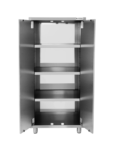 Armoire haute inox à vaisselle 2 portes battantes - L 800 x P 600 x H 1800 mm - Unninox