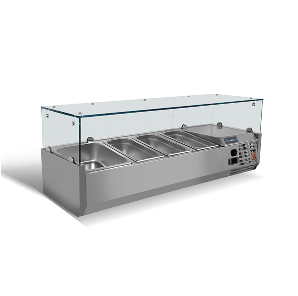 Vitrine réfrigérée à poser 2 x GN 1/3 + 1 x GN 1/2 - L 1000 x P 395 x H 435 mm - Unninox