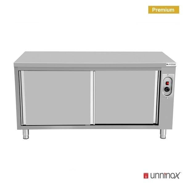 Meuble chauffant inox 1,5 kW 2 portes coulissantes sans dosseret - L 1600 x P 600 x H 850 mm - Unninox