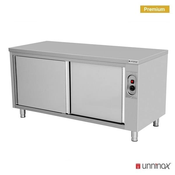 Meuble chauffant inox 1,5 kW 2 portes coulissantes sans dosseret - L 1600 x P 600 x H 850 mm - Unninox