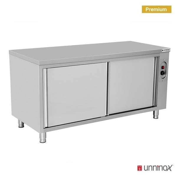 Meuble chauffant inox 1,5 kW 2 portes coulissantes sans dosseret - L 2000 x P 700 x H 850 mm - Unninox