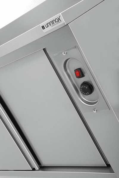Meuble chauffant inox 1,5 kW 2 portes coulissantes sans dosseret - L 1400 x P 700 x H 850 mm - Unninox