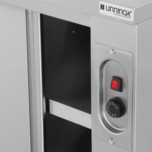 Meuble chauffant inox 1,5 kW 2 portes coulissantes sans dosseret - L 1600 x P 700 x H 850 mm - Unninox