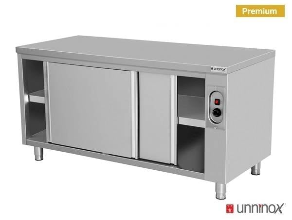 Meuble chauffant inox 1,5 kW 2 portes coulissantes sans dosseret - L 1400 x P 700 x H 850 mm - Unninox