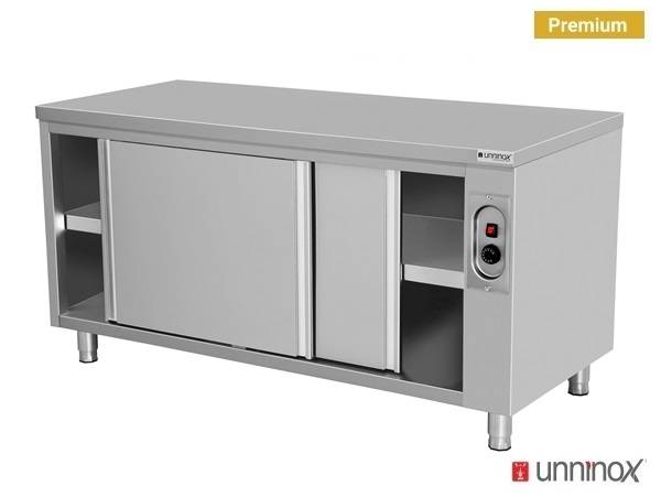 Meuble chauffant inox 1,5 kW 2 portes coulissantes sans dosseret - L 2000 x P 700 x H 850 mm - Unninox