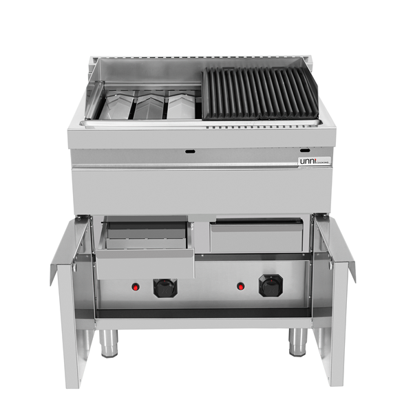 Grill vapeur gaz sur meuble - L 800 x P 700 x H 850 mm - Unninox