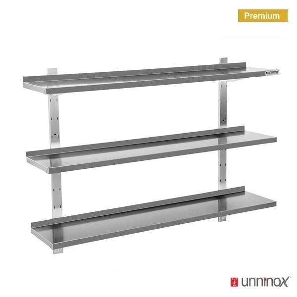 Étagère murale inox triple - L 800 x P 400 x H 1000 mm - Unninox