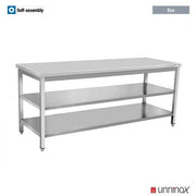 Table inox avec 2 étagères basses - L 2000 x P 700 x H 850 mm - Ref WTF207-B+E207 - Unninox