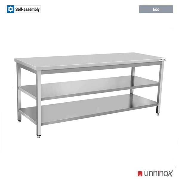 Table inox avec 2 étagères basses - L 2000 x P 700 x H 850 mm - Ref WTF207-B+E207 - Unninox