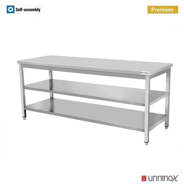 Table inox sans dosseret avec 2 étagères basses - L 800 x P 700 x H 850 mm - Unninox