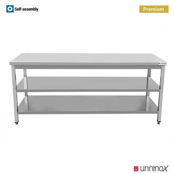 Table inox sans dosseret avec 2 étagères basses - L 1200 x P 700 x H 850 mm - Ref WTF-1207085-2A - Unninox