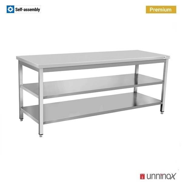 Table inox sans dosseret avec 2 étagères basses - L 1000 x P 600 x H 850 mm - Unninox
