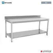 Table inox avec dosseret gamme Eco - L 2000 x P 600 x H 850 mm - Unninox