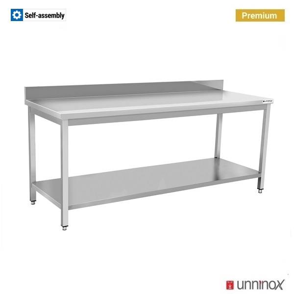 Table inox avec dosseret et étagère basse - L 1000 x P 600 x H 850 mm - Unninox