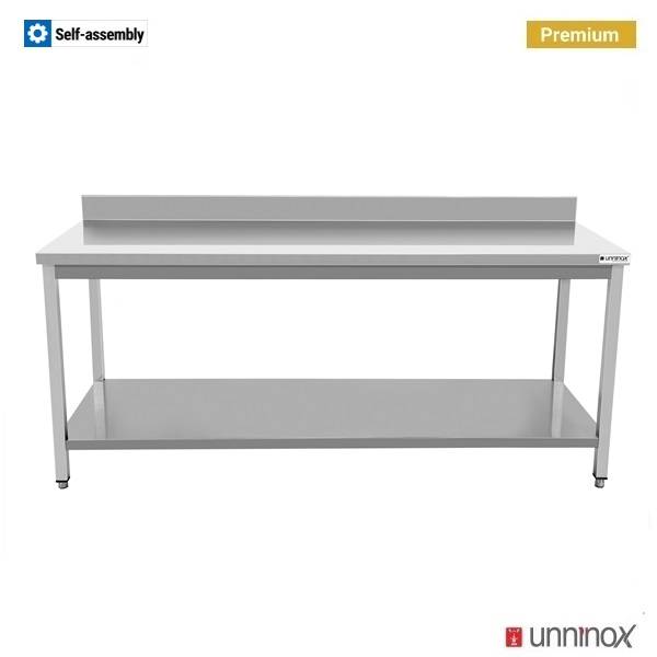 Table inox avec dosseret et étagère basse - L 700 x P 600 x H 850 mm - Unninox