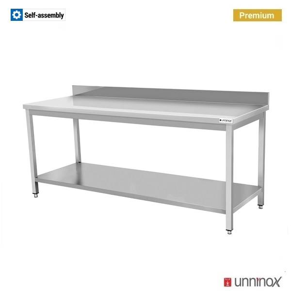 Table inox avec dosseret et étagère basse - L 800 x P 700 x H 850 mm - Unninox